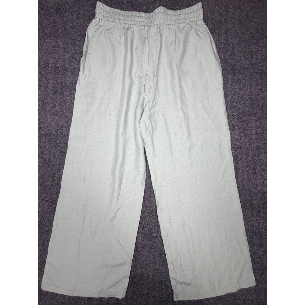 Halara Womens Wide Leg Drawstring Linen Blend Sage Green Pants Size Large NEW